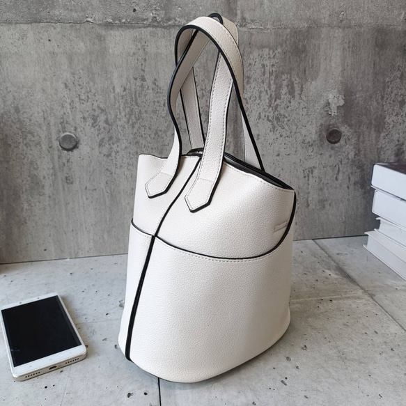 バケツ型 2WAYバッグ トート＆ショルダー／シンプル上品 大人カジュアル きれいめ 丸みフォルム GBG-B196A 11枚目の画像