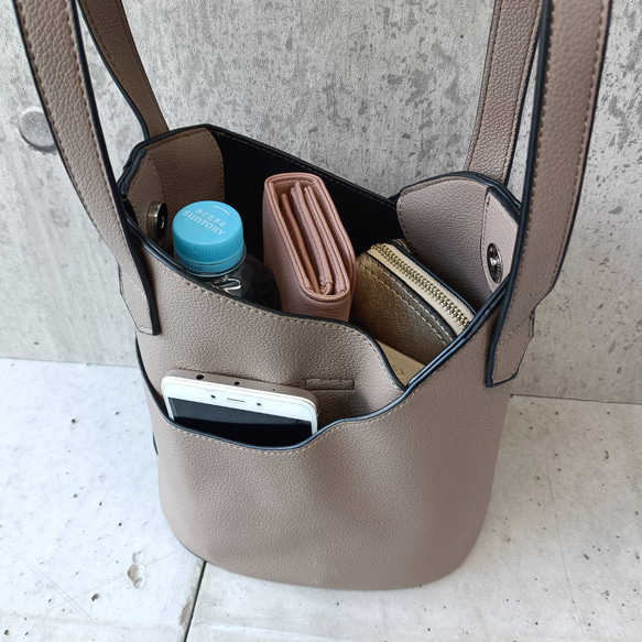 バケツ型 2WAYバッグ トート＆ショルダー／シンプル上品 大人カジュアル きれいめ 丸みフォルム GBG-B196A 10枚目の画像