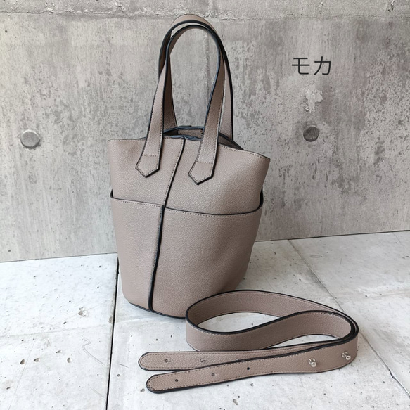 バケツ型 2WAYバッグ トート＆ショルダー／シンプル上品 大人カジュアル きれいめ 丸みフォルム GBG-B196A 6枚目の画像