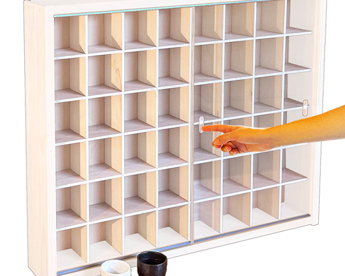 お猪口 コレクションケース ４８マス 収納 アクリル障子付 日本製 酒器 ぐい呑 お猪口 コレクションケース 48マス 収納 ディスプレイ 収納棚 酒器