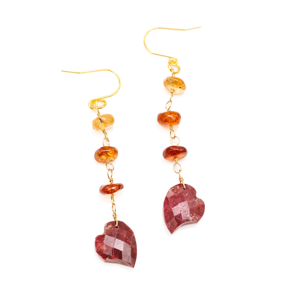 ヘソナイト秋ピアスチャーム(^^) 14kgf：ヘソナイトガーネットとペアシェイプ・スモーキークォーツの