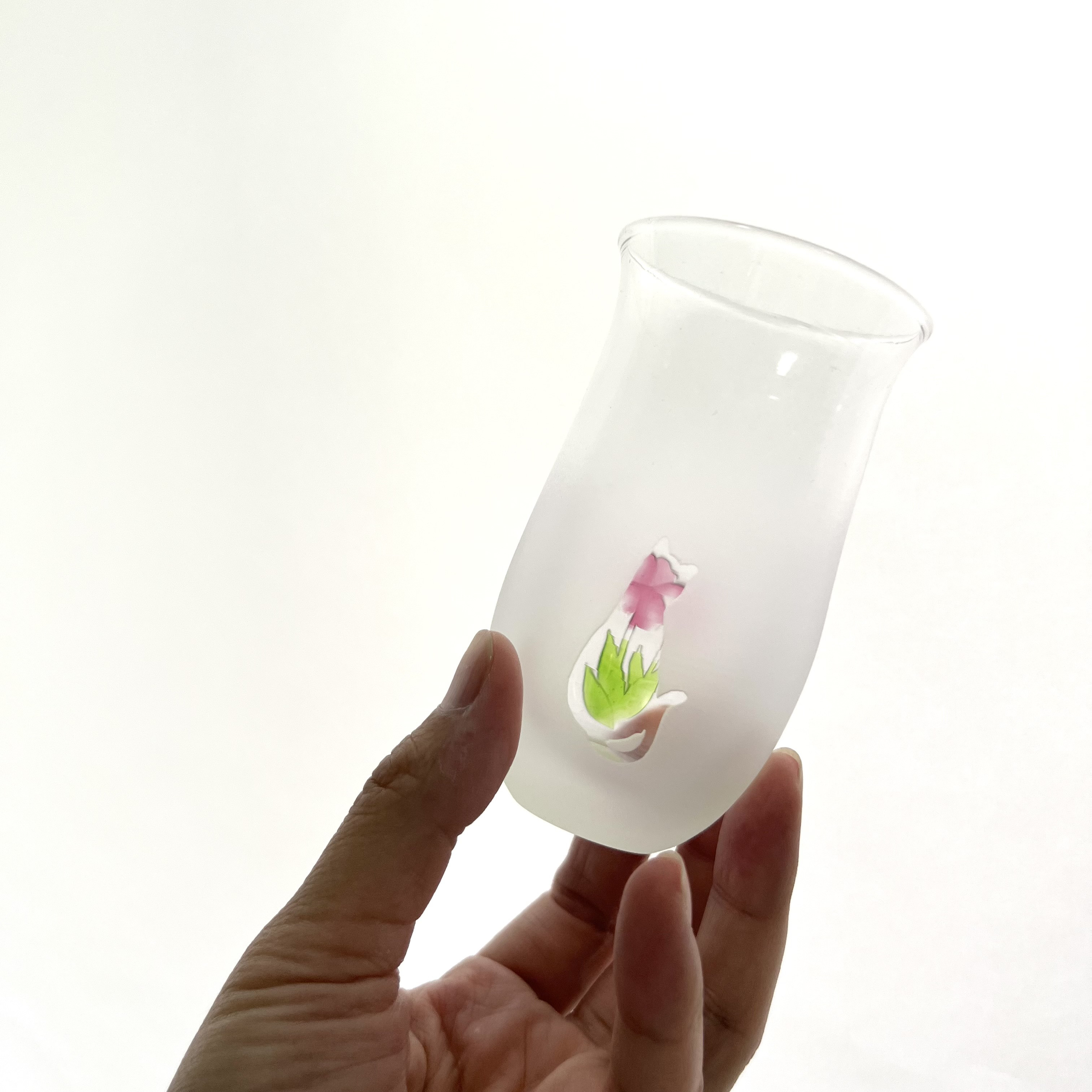 【SALE】ーねこと花のスリムグラスーNo.５ 日常を彩るひと口サイズギフト（ラッピング込み・ピンク）