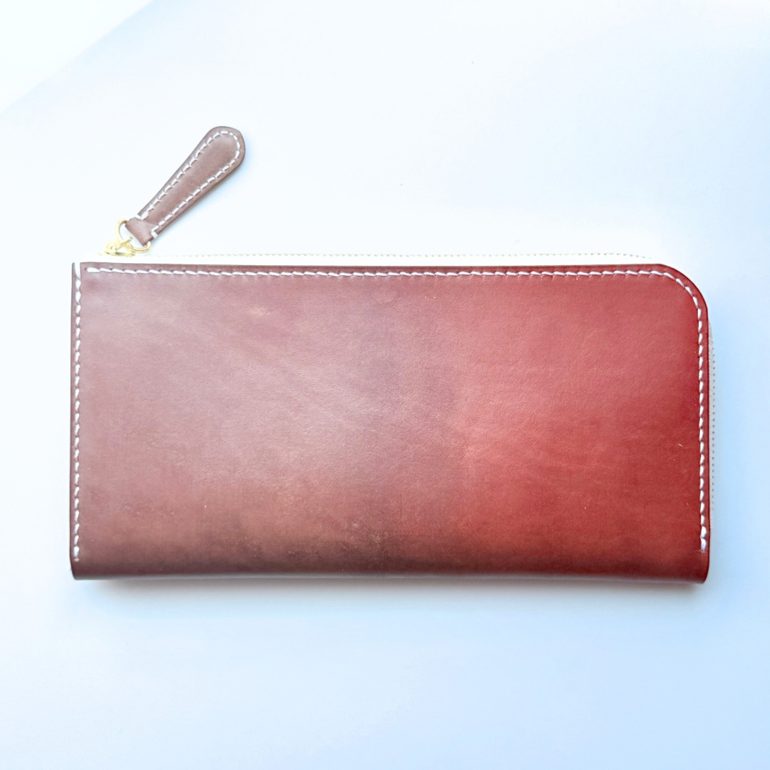 [本革]使いやすい長財布(ブラウン)ロングウォレット　l字ファスナー　通帳　カードケース　コインケース　クリスマス