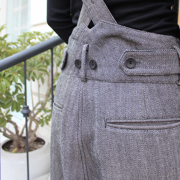 秋の新作◉2wayワイドストレートサロペットパンツ　ヘリンボーングレー 9枚目の画像