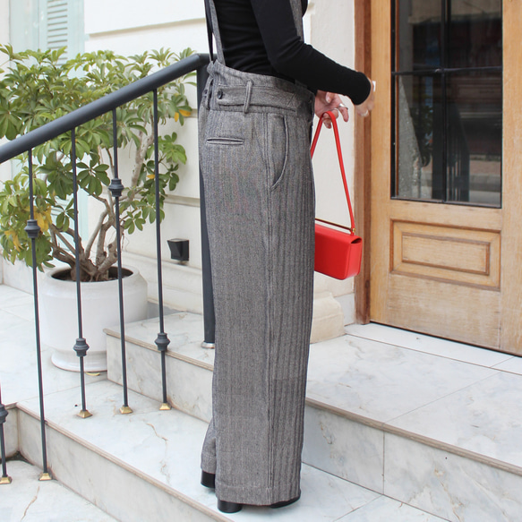 秋の新作◉2wayワイドストレートサロペットパンツ　ヘリンボーングレー 7枚目の画像