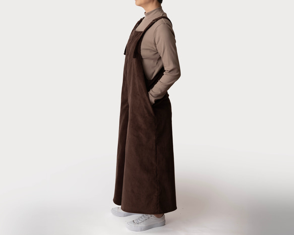 秋冬新作　コーデュロイ【大人のサロペットパンツ】サイズSMLオーダー　ブラウン 3枚目の画像