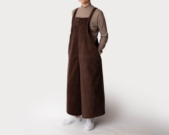 秋冬新作　コーデュロイ【大人のサロペットパンツ】サイズSMLオーダー　ブラウン 2枚目の画像
