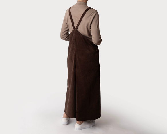 秋冬新作　コーデュロイ【大人のサロペットパンツ】サイズSMLオーダー　ブラウン 4枚目の画像