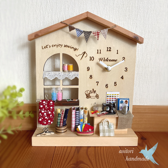 ミニチュア　ソーイングショップ　手芸屋さん置き時計　 1枚目の画像