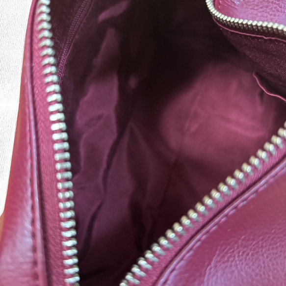 【日本製】上質PUレザー ウルトラ軽量250ｇ ショルダーバッグ PUシュリンクレザー ワインレッド 6枚目の画像