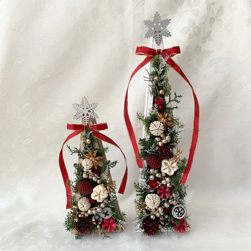 受注制作] クリスマスツリー2個セット✤レッドリボン✤プリザーブド