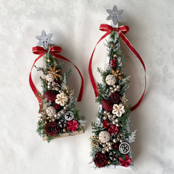 受注制作] クリスマスツリー2個セット✤レッドリボン✤プリザーブド