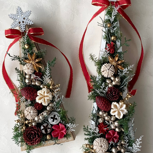 受注制作] クリスマスツリー2個セット✤レッドリボン✤プリザーブド