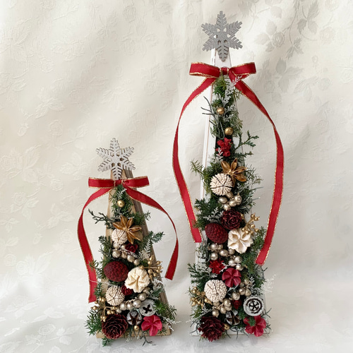 受注制作] クリスマスツリー2個セット✤レッドリボン✤プリザーブド