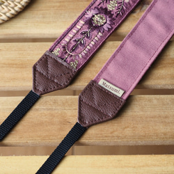 【アーチフラワー】ローズピンク　カメラストラップ　インド刺繍　帆布 5枚目の画像