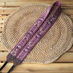 【アーチフラワー】ローズピンク　カメラストラップ　インド刺繍　帆布 3枚目の画像