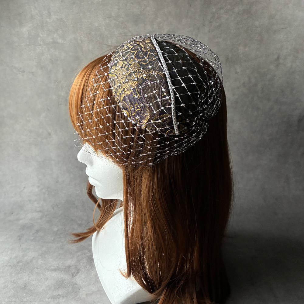 【送料無料】京都 西陣織 和ボンネ１点もの  ヘッドドレス シルク 着物 袴 [HB1400］