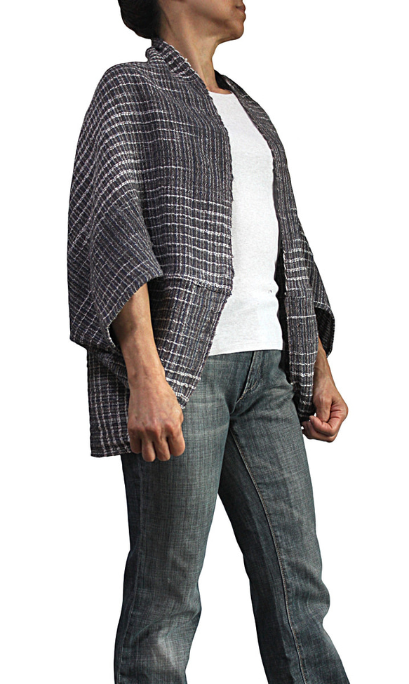ざっくりジョムトン手織り綿シンプルポンチョ風マント（JFS-001） 10枚目の画像