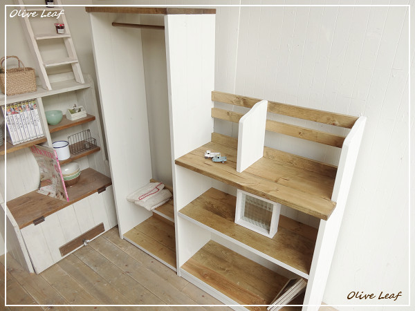 ※送料がかなり安くなりました！★オーダー可！●お子様用ハンガーラック●シャビーホワイト●受注製作