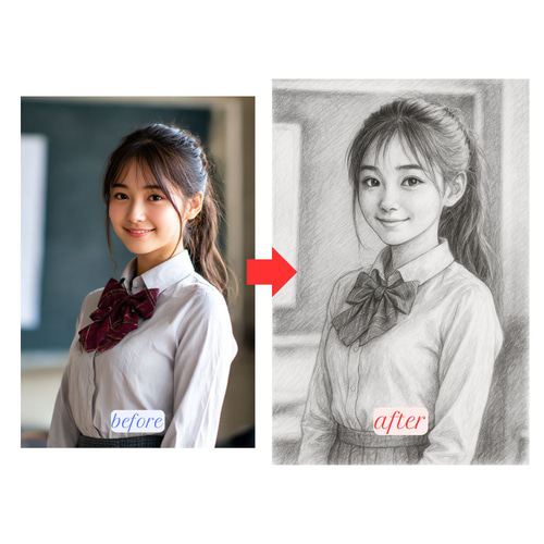 AI鉛筆画似顔絵｜シックで大人っぽいモノクロアート 写真