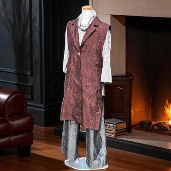 大島紬9マルキ・ロングジレ（前ボタン／後ベルト付き）⭐送料無料