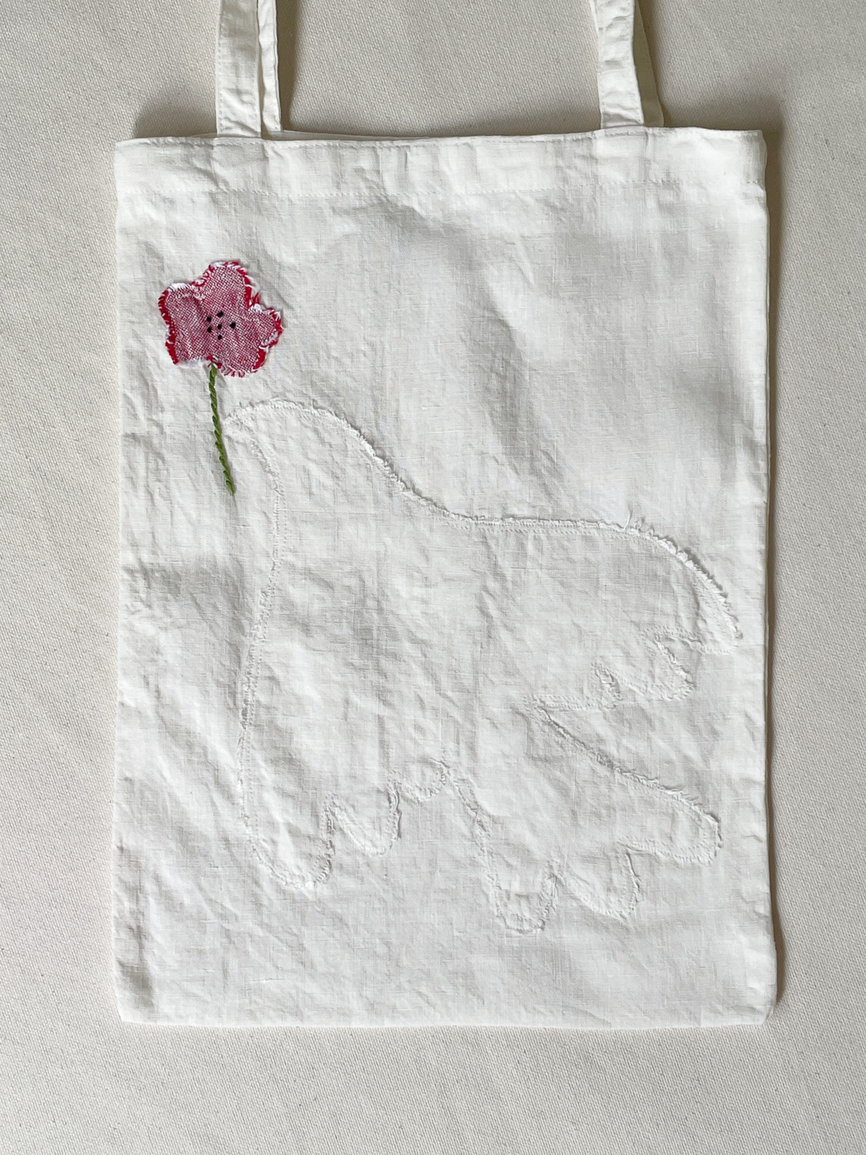 送料無料 くたっと柔らかフレンチリネンのトートバッグ アップサイクル品　鳩と花