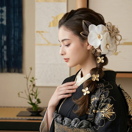 上品胡蝶蘭の髪飾り④ 結婚式 成人式 花嫁 和装 振袖 卒業式 白無垢 色