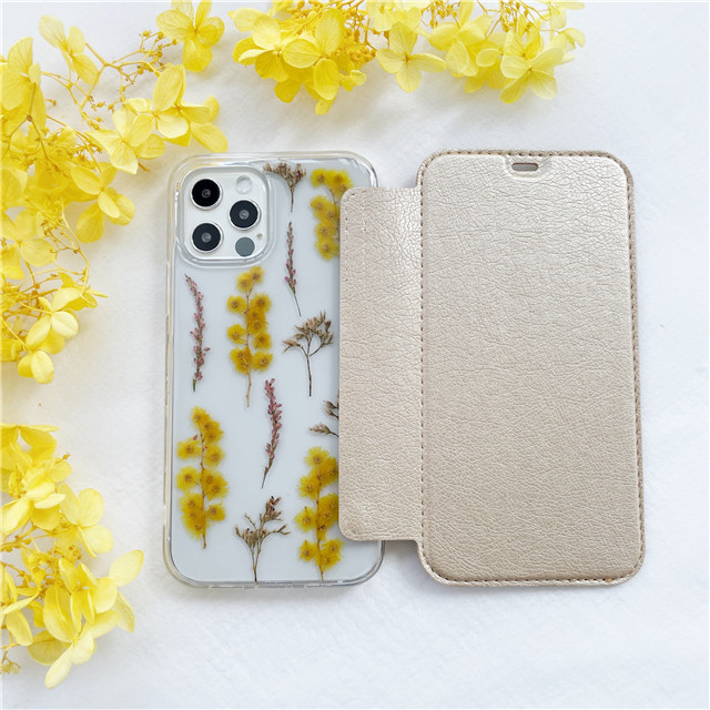 ミモザ 5色から選択 手帳型スマホケース iPhone17Pro・16e・SE・12 押し花ケース
