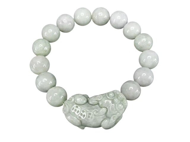 ひすいデカ金銭ヒキュウ彫り大玉約13mmブレスレット天然石本翡翠蓄財御守り