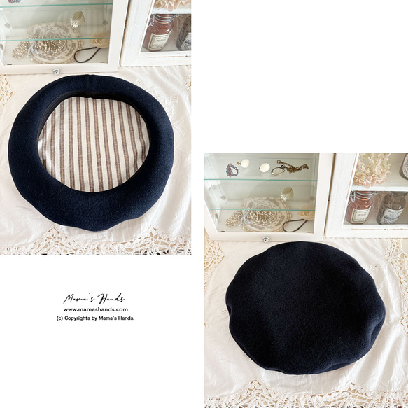 皆に似合う☘️《秋冬の定番 ネイビー》高級 メリノウール 上質 滑らかな ベレー帽 紺色 シンプル 帽子 5枚目の画像