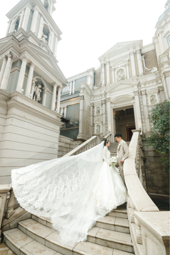 実例写真！ロングベール 魅惑の花レース シアーな美しさ 華やかな  