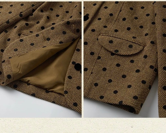 クラシックモダン配色カラー　ウール混ドット柄のジャケット・羽織り【秋冬春】ブラウン系 6枚目の画像