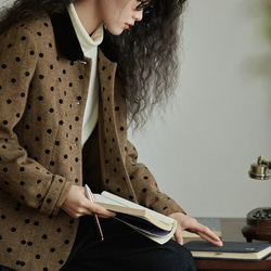 クラシックモダン配色カラー　ウール混ドット柄のジャケット・羽織り【秋冬春】ブラウン系 11枚目の画像