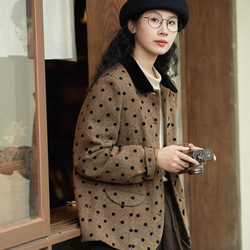 クラシックモダン配色カラー　ウール混ドット柄のジャケット・羽織り【秋冬春】ブラウン系 8枚目の画像