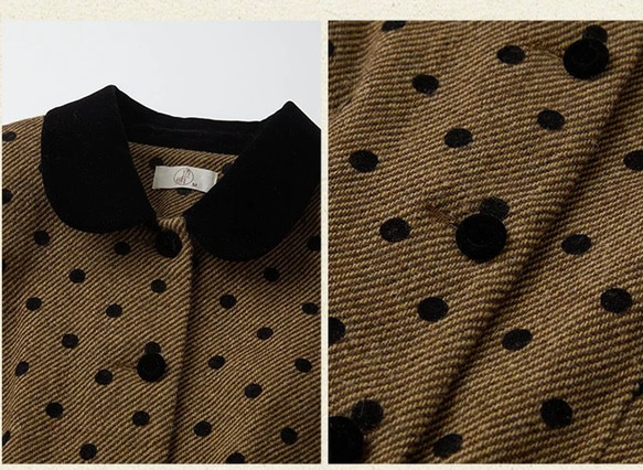 クラシックモダン配色カラー　ウール混ドット柄のジャケット・羽織り【秋冬春】ブラウン系 5枚目の画像