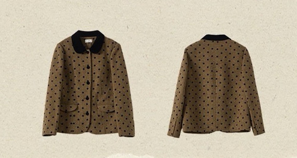 クラシックモダン配色カラー　ウール混ドット柄のジャケット・羽織り【秋冬春】ブラウン系 13枚目の画像