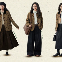 クラシックモダン配色カラー　ウール混ドット柄のジャケット・羽織り【秋冬春】ブラウン系 10枚目の画像