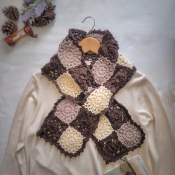 手編み　花モチーフ　マフラー　ショール　モヘヤ風 手編み 花モチーフ マフラー ショール モヘヤ風