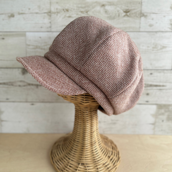 ボーイズライクなキャスケット・ヘリンボーン・アプリコット 10枚目の画像