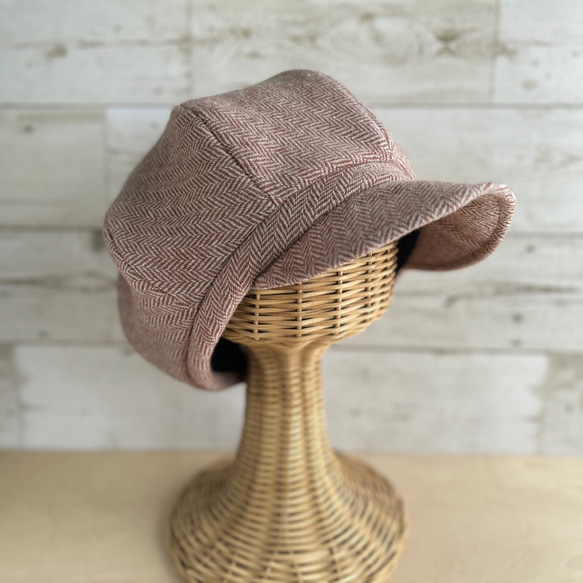 ボーイズライクなキャスケット・ヘリンボーン・アプリコット 6枚目の画像