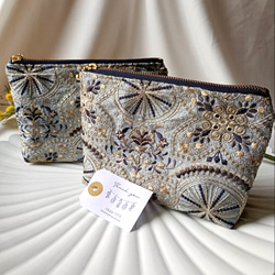 【16㌢】見た目以上の収納力　インド刺繍の贅沢ポーチ　スターナイト　 1枚目の画像