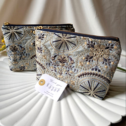 【16㌢】見た目以上の収納力　インド刺繍の贅沢ポーチ　スターナイト　 2枚目の画像