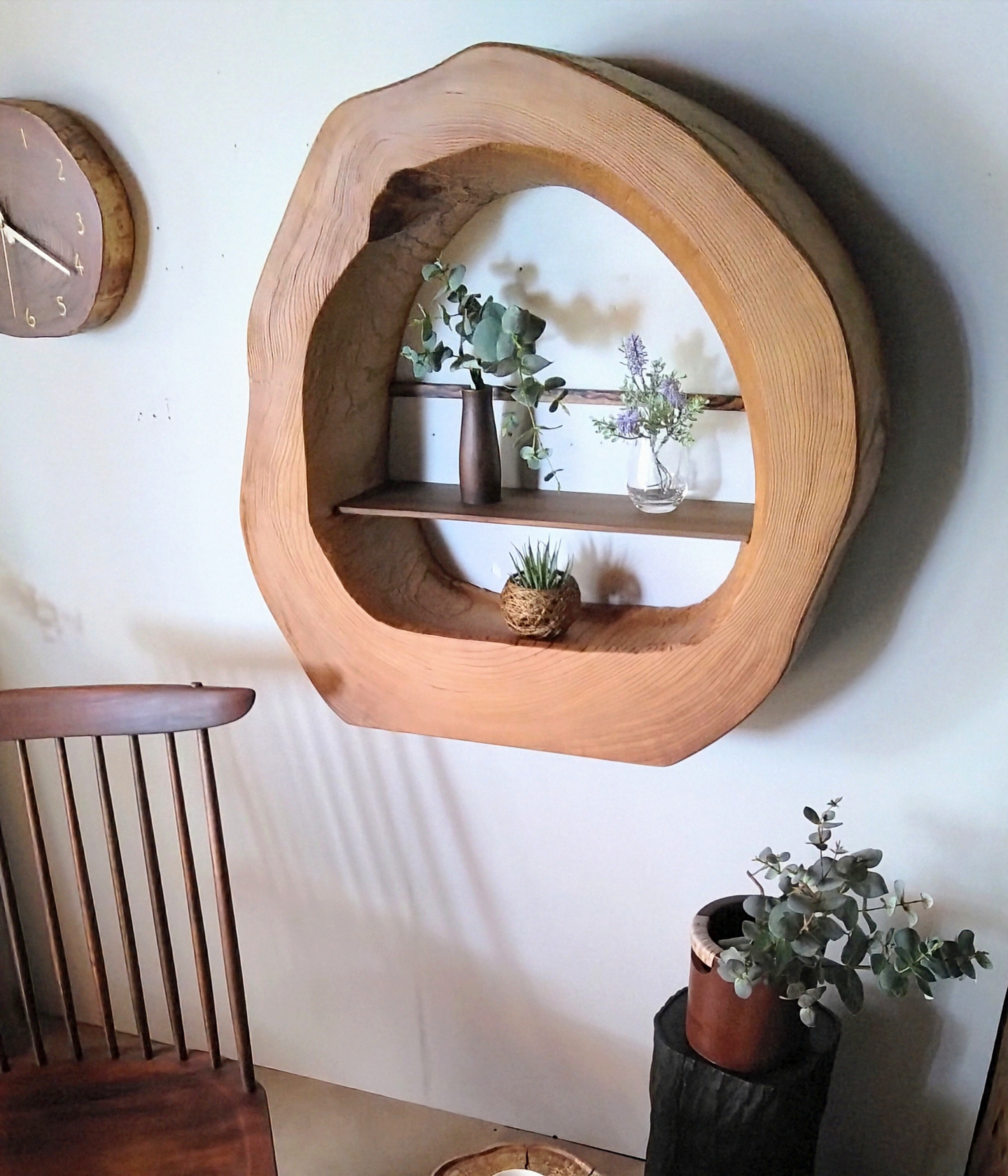 自然木♪輪切りの飾り棚　〜オープンキャビネット・ウォールラック・神棚・壁掛け・置型