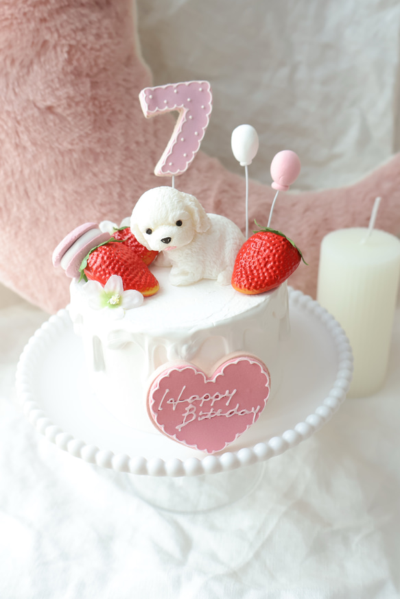 撮影アイテム！わんちゃんと苺いっぱいクレイケーキ♪誕生日　1歳　ナンバー変更承ってます 3枚目の画像