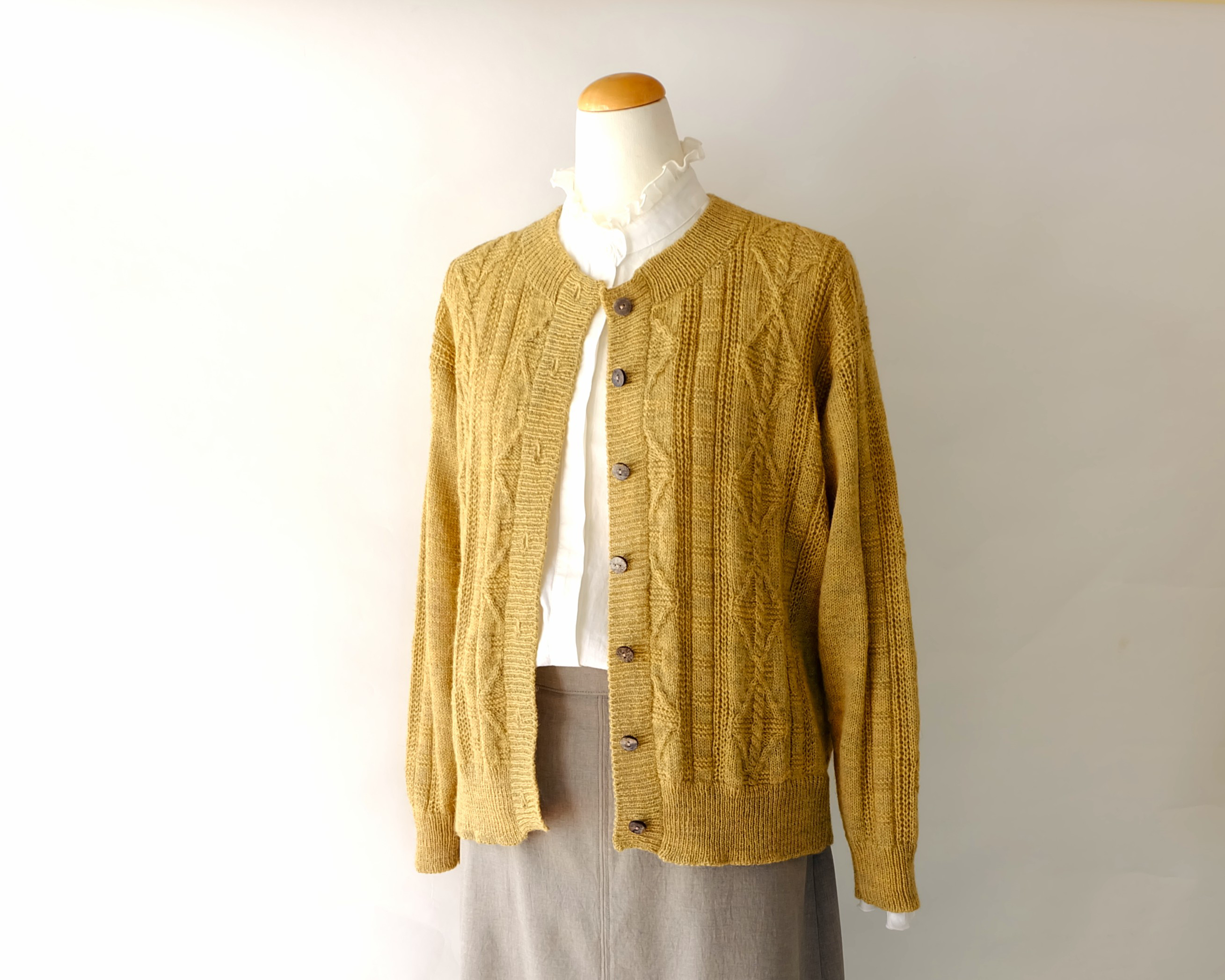 ウールアルパカカーディガンーマロンカラー