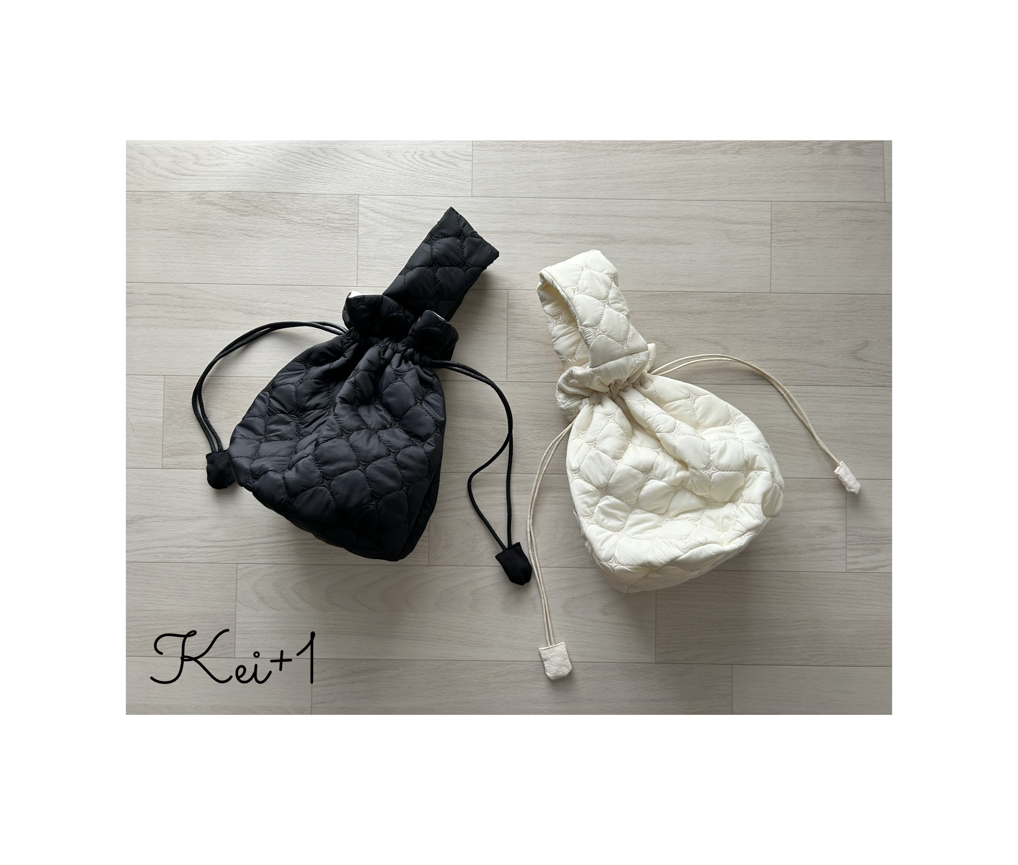 1点ずつのみ！ふかふかキルトの巾着バッグ　2カラー