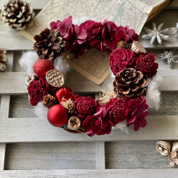 早割り　プリザーブドフラワー　クリスマスリース　アジサイリース　Xmas　結婚祝い　新築祝い　紫陽花　　開店祝 11枚目の画像