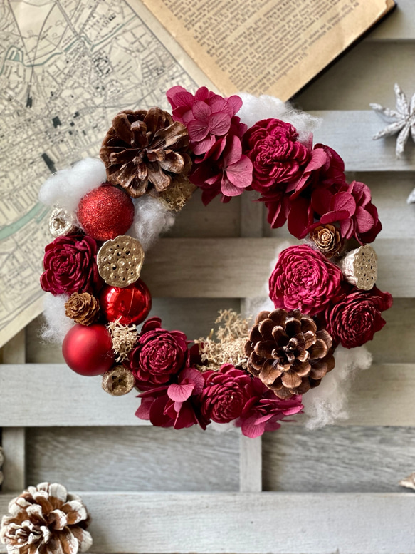 早割り　プリザーブドフラワー　クリスマスリース　アジサイリース　Xmas　結婚祝い　新築祝い　紫陽花　　開店祝 10枚目の画像