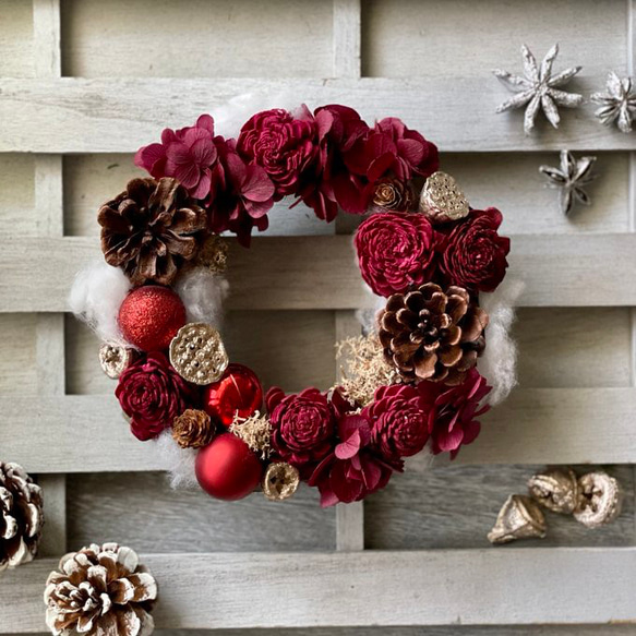 早割り　プリザーブドフラワー　クリスマスリース　アジサイリース　Xmas　結婚祝い　新築祝い　紫陽花　　開店祝 6枚目の画像