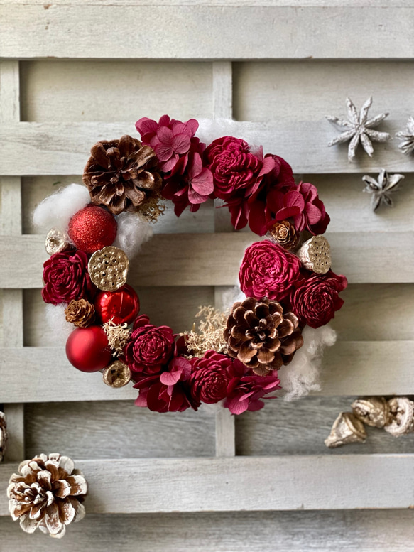 早割り　プリザーブドフラワー　クリスマスリース　アジサイリース　Xmas　結婚祝い　新築祝い　紫陽花　　開店祝 9枚目の画像